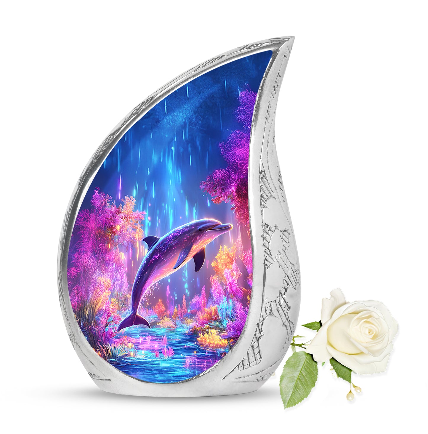 Blue Beloved Dolphin Cremation Urns for Human Ashes - 10-inch, 200 cu in - Yatskia