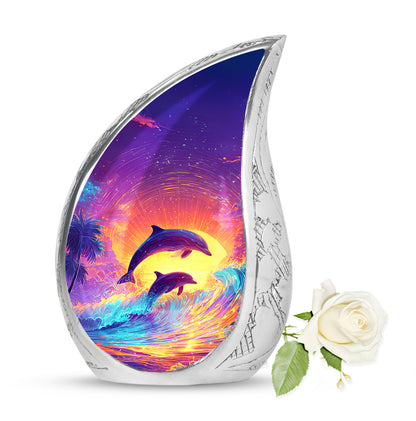 Graceful Purple Dolphin Remembrance Urn for Human Ashes - 10-inch, 200 cu in - Yatskia
