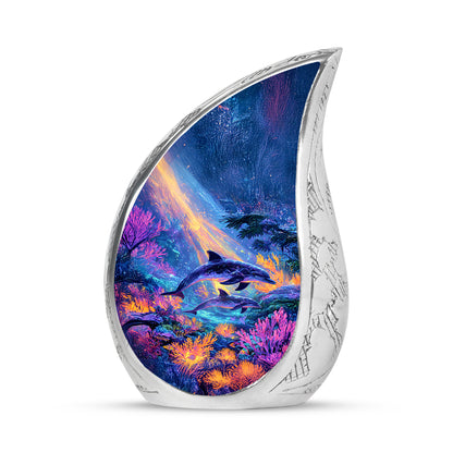 Stunning Blue Dolphin Devotion Urn for Human Ashes - 10-inch, 200 cu in - Yatskia