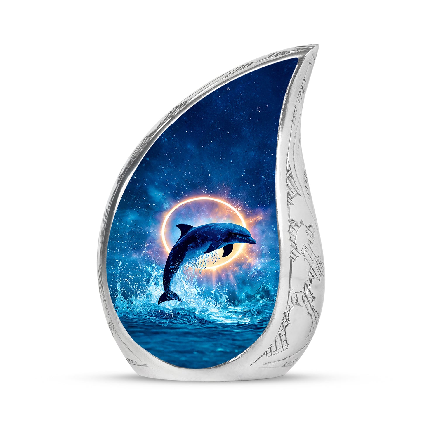 Blue Dolphin Blessing Cremation Urns for Human Ashes - 10-inch, 200 cu in - Yatskia