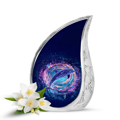 Timeless Blue Dolphin Cremation Urn for Ashes - 10-inch, 200 cu in - Yatskia