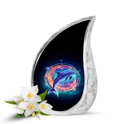 Black Serene Dolphin Memorial Urn for Ashes - 10-inch, 200 cu in - Yatskia