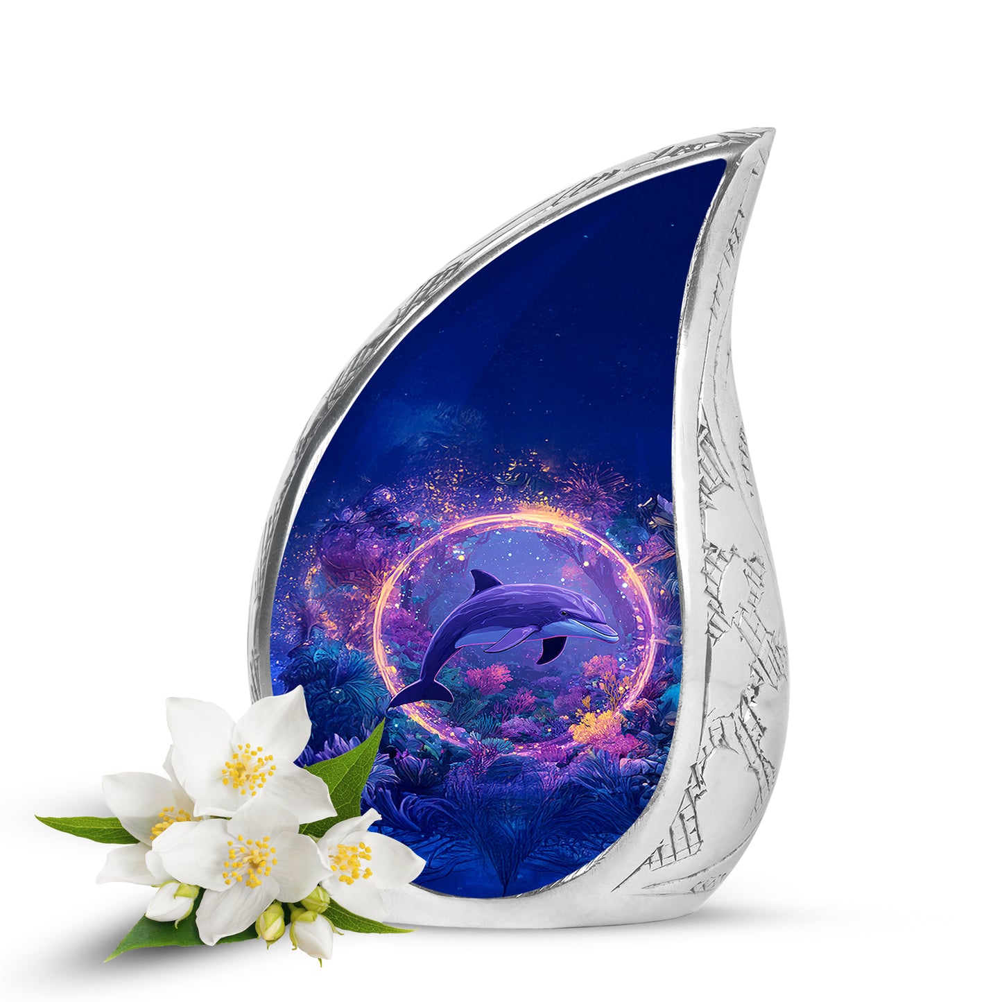 Harmonious Dolphin Cremation Urns for Human Ashes - Blue 10-inch - Yatskia