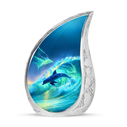 Resplendent Blue Dolphin Cremation Urn for Ashes - 10-inch, 200 cu in - Yatskia