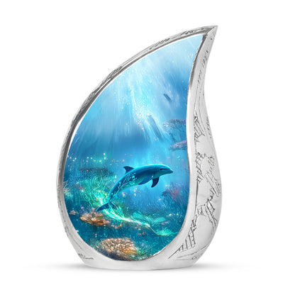 Resplendent Blue Dolphin Cremation Urn for Ashes - 10-inch, 200 cu in - Yatskia