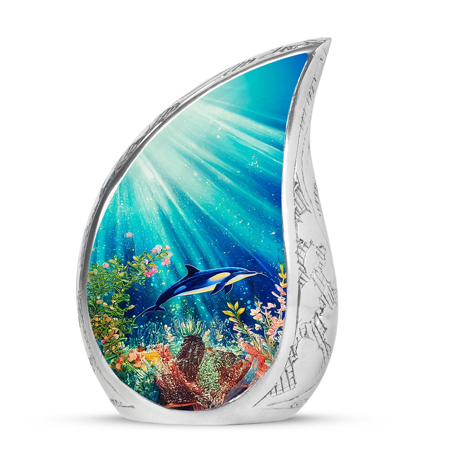 Resplendent Teal Dolphin Cremation Urn for Ashes - 10-inch, 200 cu in - Yatskia