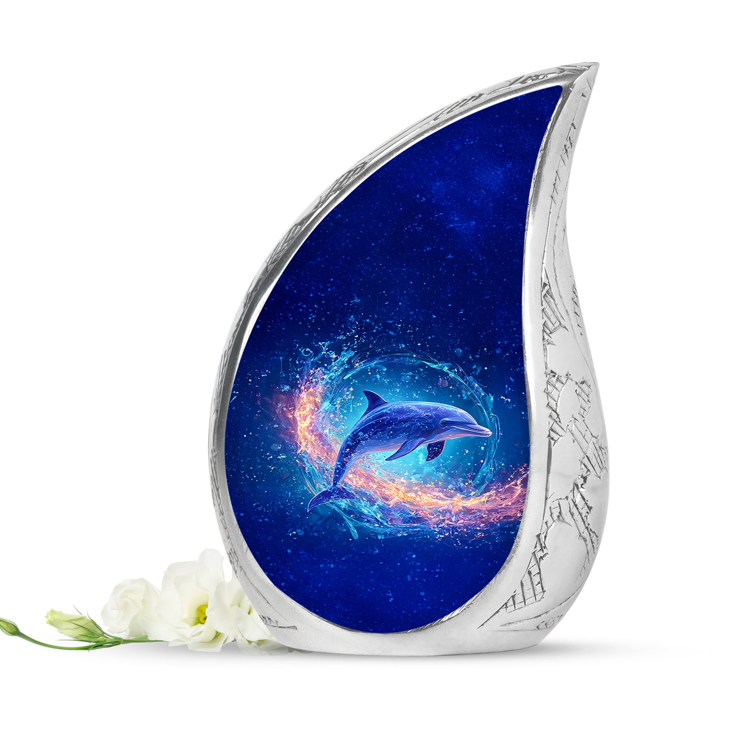 Blue Resounding Dolphin Memorial Urn for Ashes - 10-inch, 200 cu in - Yatskia