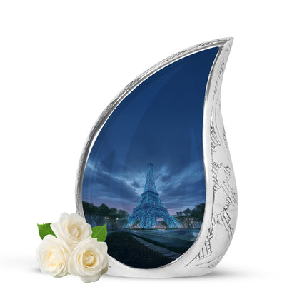 Divine Blue Eiffel Tower Cremation Urn for Ashes - 10-inch, 200 cu in - Yatskia