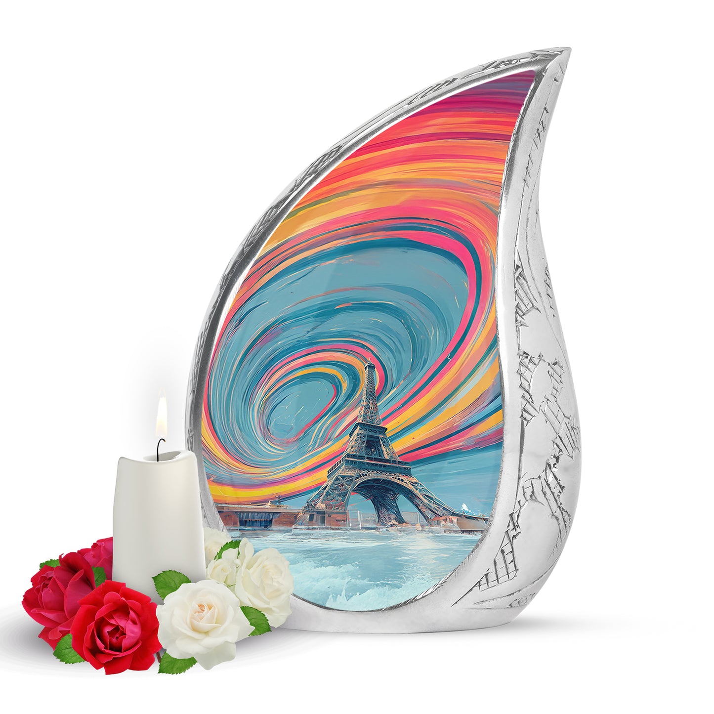 Radiant Eiffel Tower Memorial Cremation Urns - Teal 10-inch, 200 cu in - Yatskia