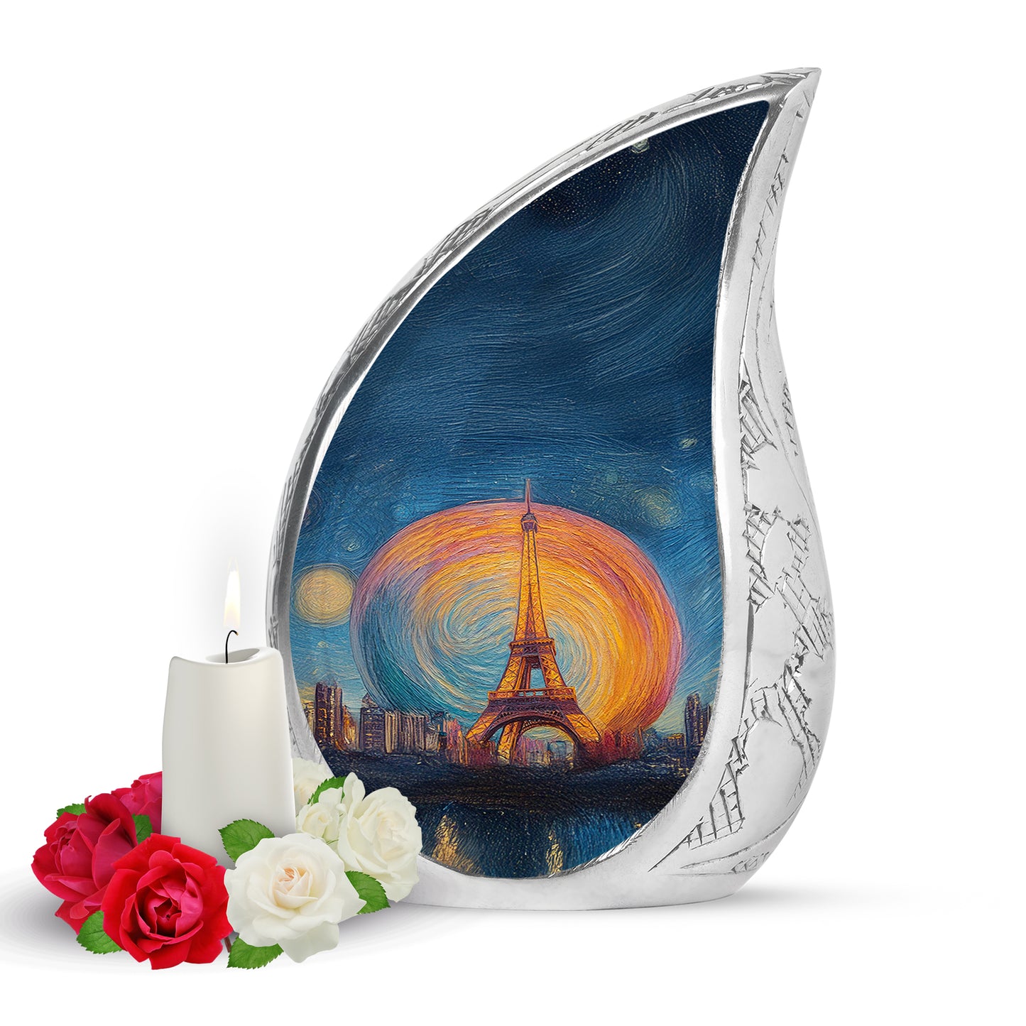 Personalized Elegant Eiffel Tower Cremation Urns - Blue 10-inch, 200 cu in - Yatskia