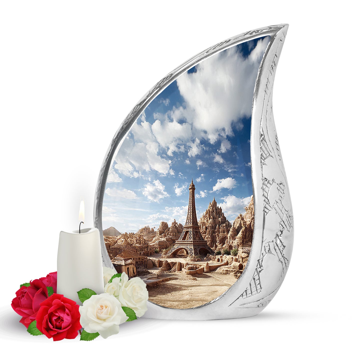 Divine Blue Eiffel Tower Cremation Urn for Ashes - 10-inch, 200 cu in - Yatskia