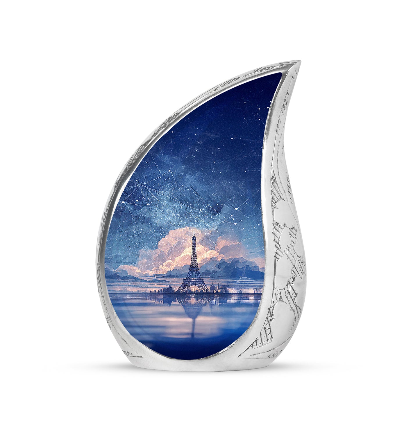 Blue Stately Eiffel Tower Cremation Urns for Human Ashes - 10-inch, 200 cu in - Yatskia