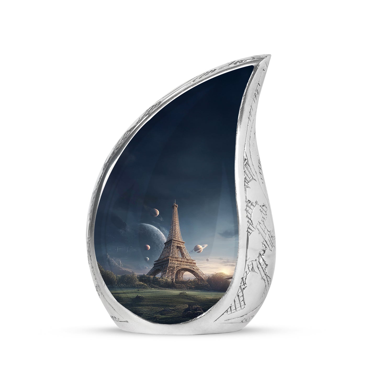 Blue Eiffel Tower Cremation Urns - Honored Dedication 10-inch, 200 cu in - Yatskia