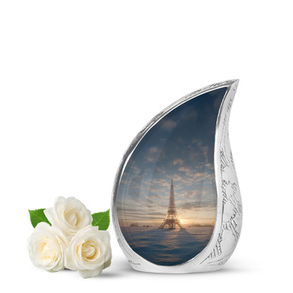 Personalized Eiffel Tower Cremation Urns - Soothing Gray 10-inch, 200 cu in - Yatskia
