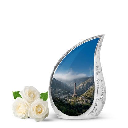 Personalized Eiffel Tower Cremation Urns - Tranquil Blue 10-inch, 200 cu in - Yatskia