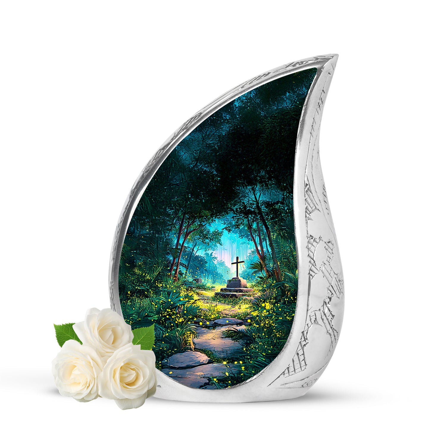 Personalized Teal Steadfast Cross Cremation Urns for Human Ashes - 10-inch, 200 cu in - Yatskia