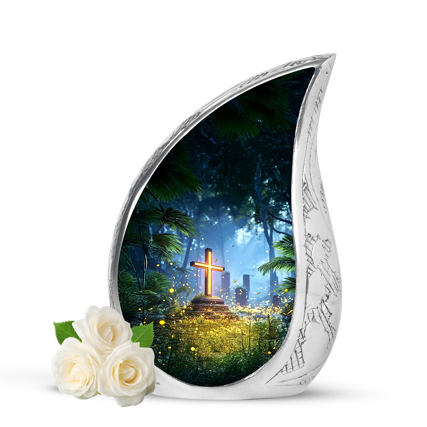 Personalized Seraphic Cross Cremation Urns - Blue 10-inch, 200 cu in - Yatskia