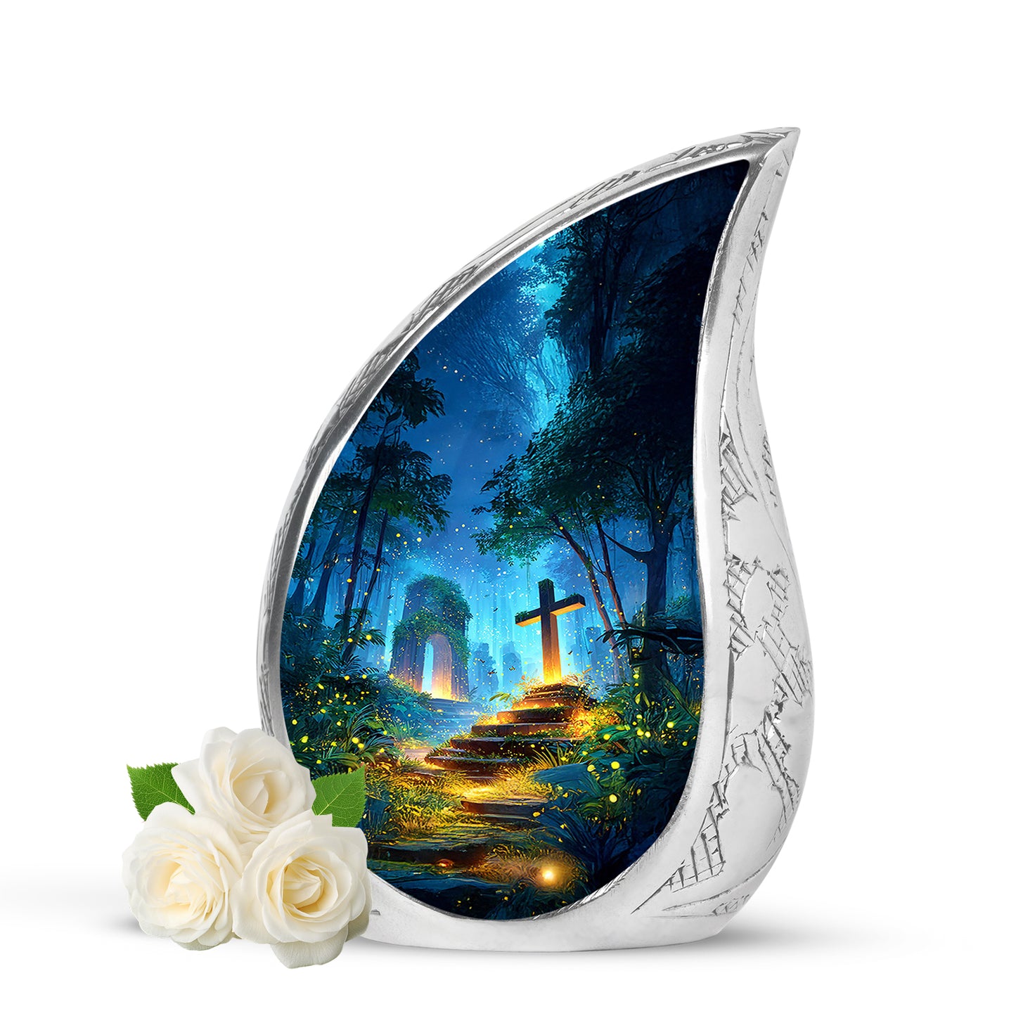 Distinguished Blue Cross Cremation Urn for Ashes - 10-inch, 200 cu in - Yatskia