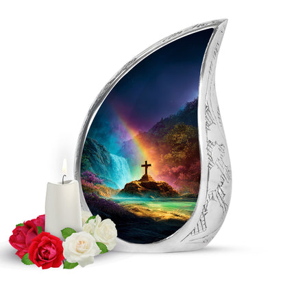 Personalized Refined Cross Cremation Urns - Purple 10-inch, 200 cu in - Yatskia