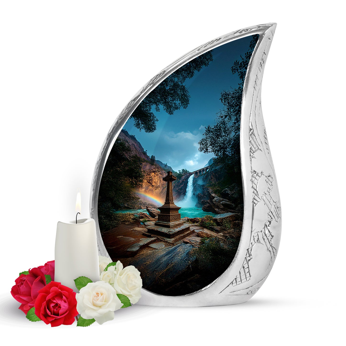Personalized Blue Steadfast Cross Cremation Urns for Human Ashes - 10-inch, 200 cu in - Yatskia