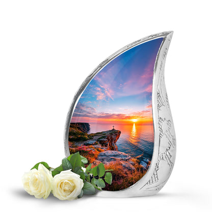 Personalized Cross Cremation Urns - Eminent Silver 10-inch, 200 cu in - Yatskia