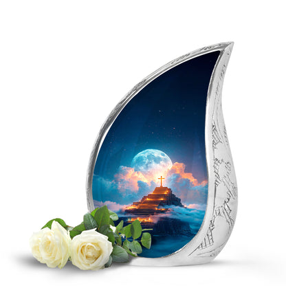 Sublime Cross Cremation Urns for Human Ashes - Blue 10-inch - Yatskia