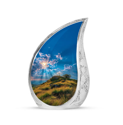 Personalized Magnificent Cross Cremation Urns - Blue 10-inch, 200 cu in - Yatskia