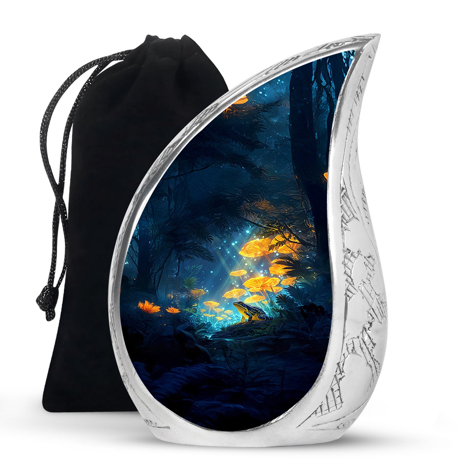 Cobalt Blue Frog Cremation Urn front view showing detailed design - smooth teardrop contour featuring frog art - full-size 10 inch 200 cubic inch adult cremation urn