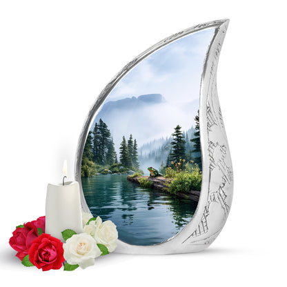 Personalized Silver Frog Cremation Urns for Ashes - Transcendent 10-inch - Yatskia