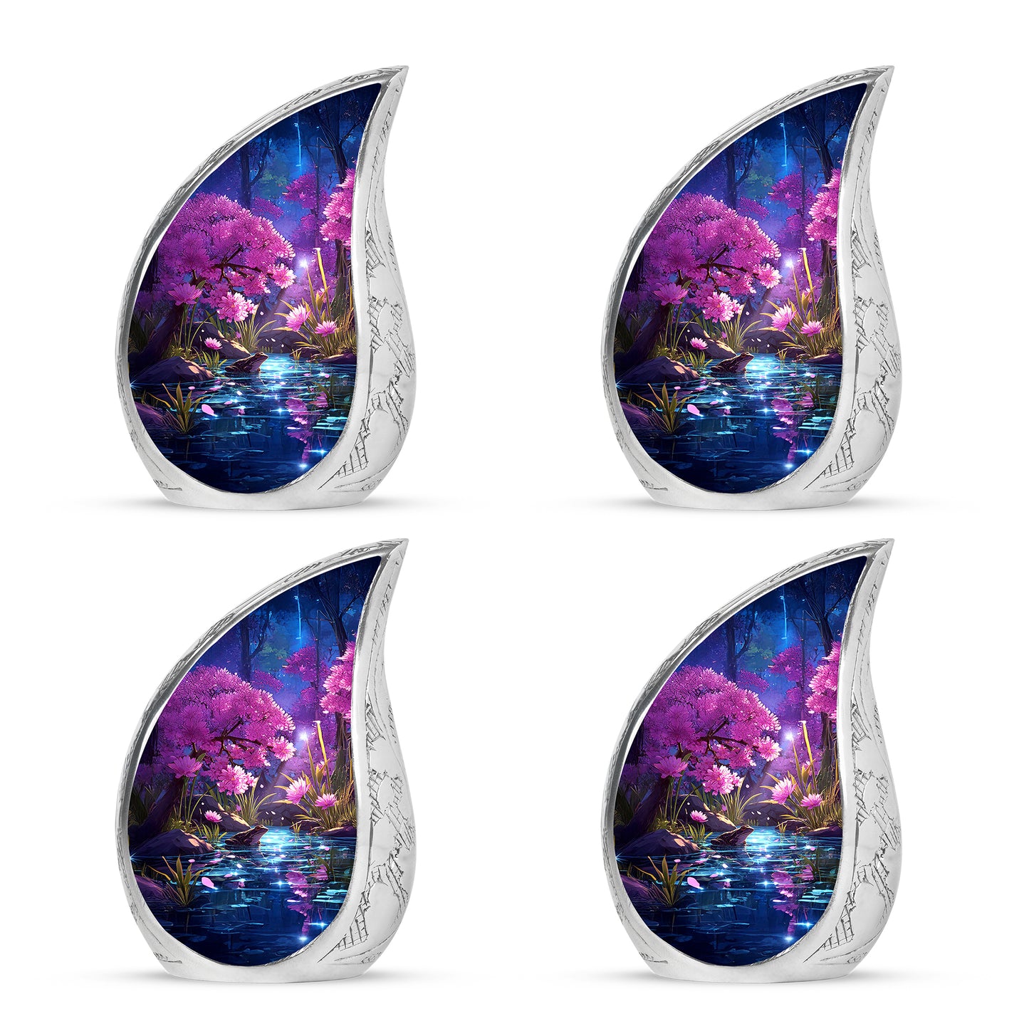 Pastel Pink Frog Cremation Urn close-up of engraving and surface detail - rounded teardrop frog design with delicate detail - 10 inch aluminum urn for cremated remains