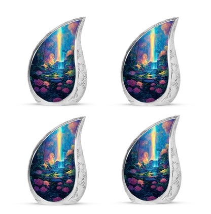 Storm Gray Frog Cremation Urn close-up of engraving and surface detail - smooth teardrop contour featuring frog art - 10 inch aluminum urn for cremated remains