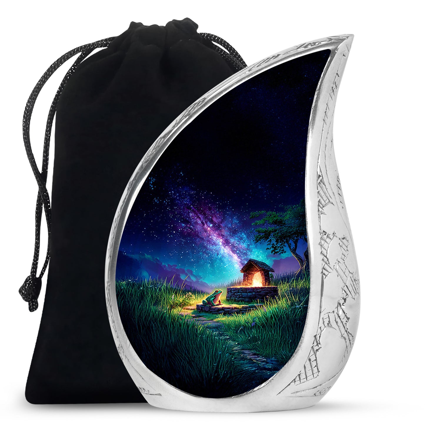 Sky Blue Frog Cremation Urn front view showing detailed design - rounded teardrop frog design with delicate detail - full-size 10 inch 200 cubic inch adult cremation urn