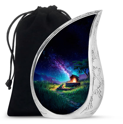 Sky Blue Frog Cremation Urn front view showing detailed design - rounded teardrop frog design with delicate detail - full-size 10 inch 200 cubic inch adult cremation urn