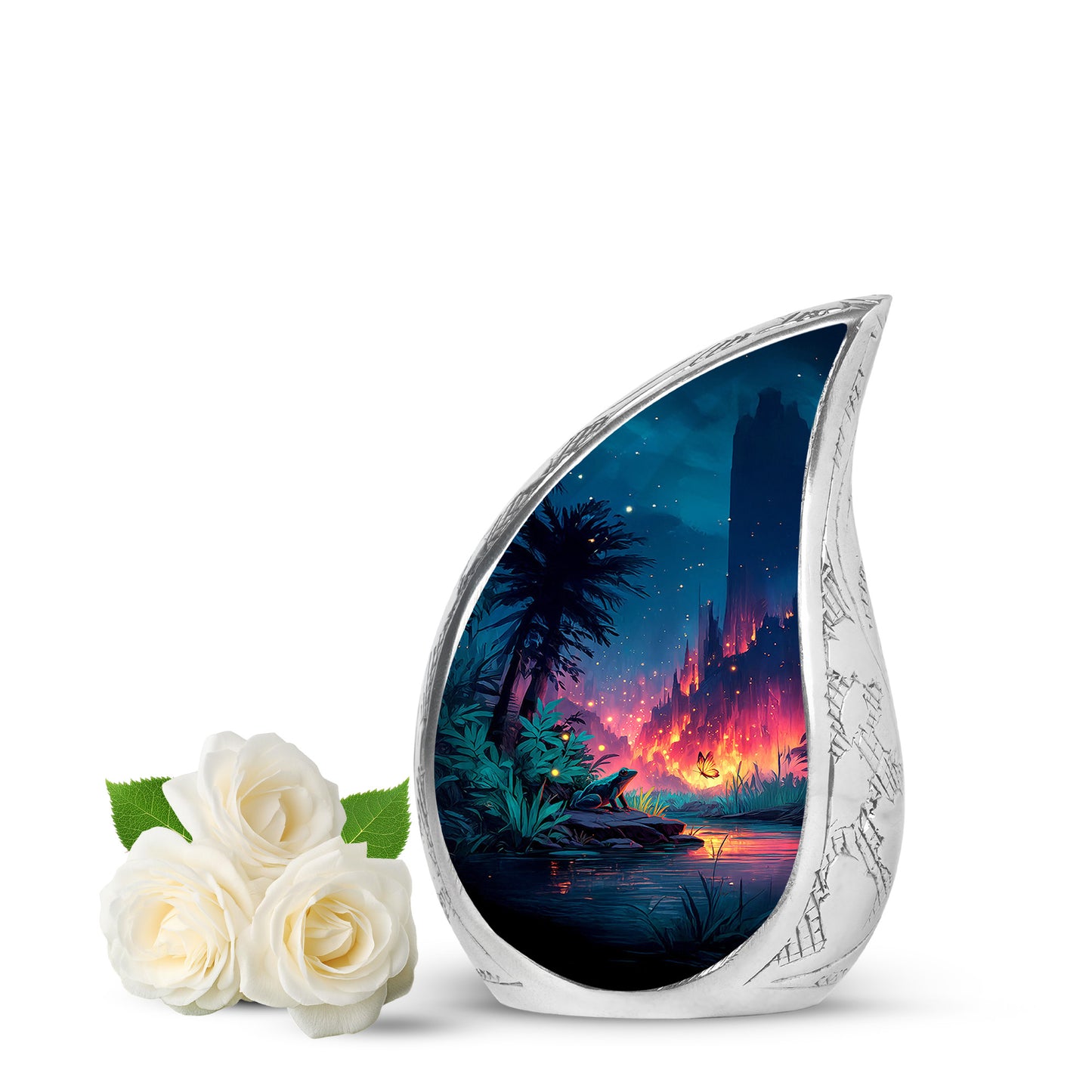 Luminous Blue Frog Sentinel Urn for Human Ashes - 10-inch, 200 cu in - Yatskia