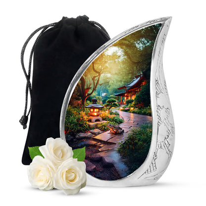 Buttercup Yellow Frog Cremation Urn front view showing detailed design - rounded teardrop frog design with delicate detail - full-size 10 inch 200 cubic inch adult cremation urn