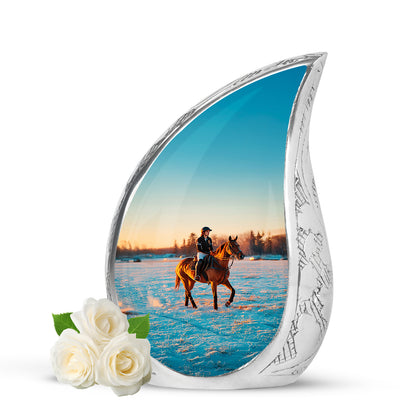 Silver Horse Polo Cremation Urns - Glorious Sanctuary 10-inch, 200 cu in - Yatskia