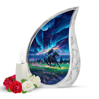 Personalized Eternal Horse Polo Cremation Urns - Blue 10-inch, 200 cu in - Yatskia