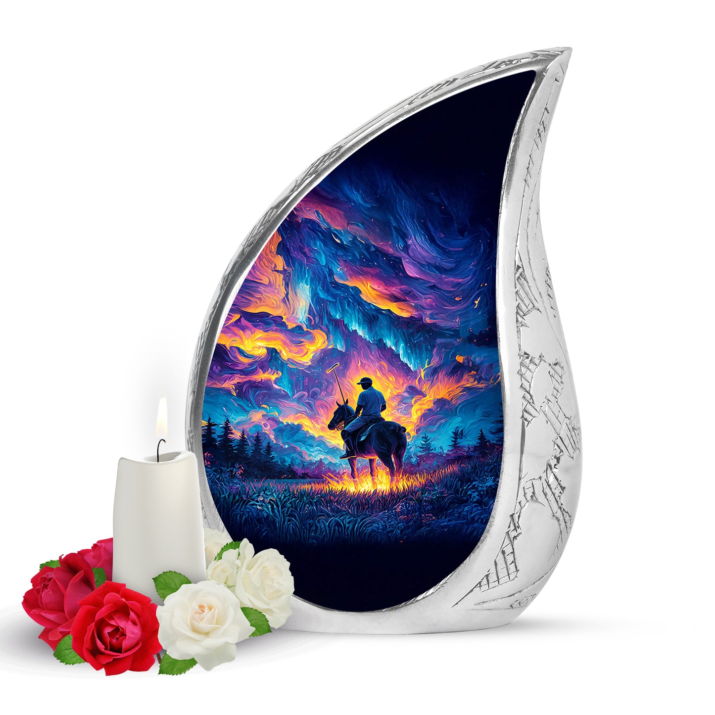 Blue Horse Polo Celebration Cremation Urns for Human Ashes - 10-inch, 200 cu in - Yatskia