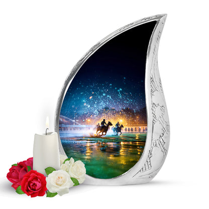 Personalized Blue Horse Polo Cremation Urns for Ashes - Transcendent 10-inch - Yatskia