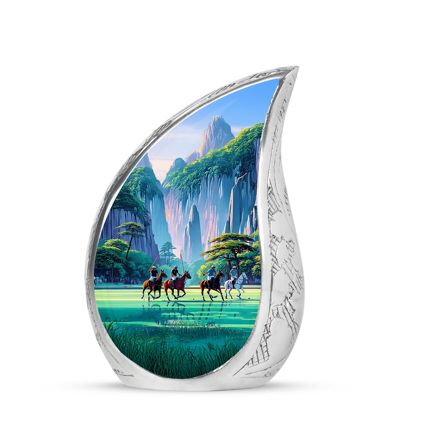 Illustrious Horse Polo Memorial Cremation Urns - Blue 10-inch, 200 cu in - Yatskia