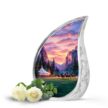 Graceful Gold Horse Polo Sentinel Urn for Human Ashes - 10-inch, 200 cu in - Yatskia
