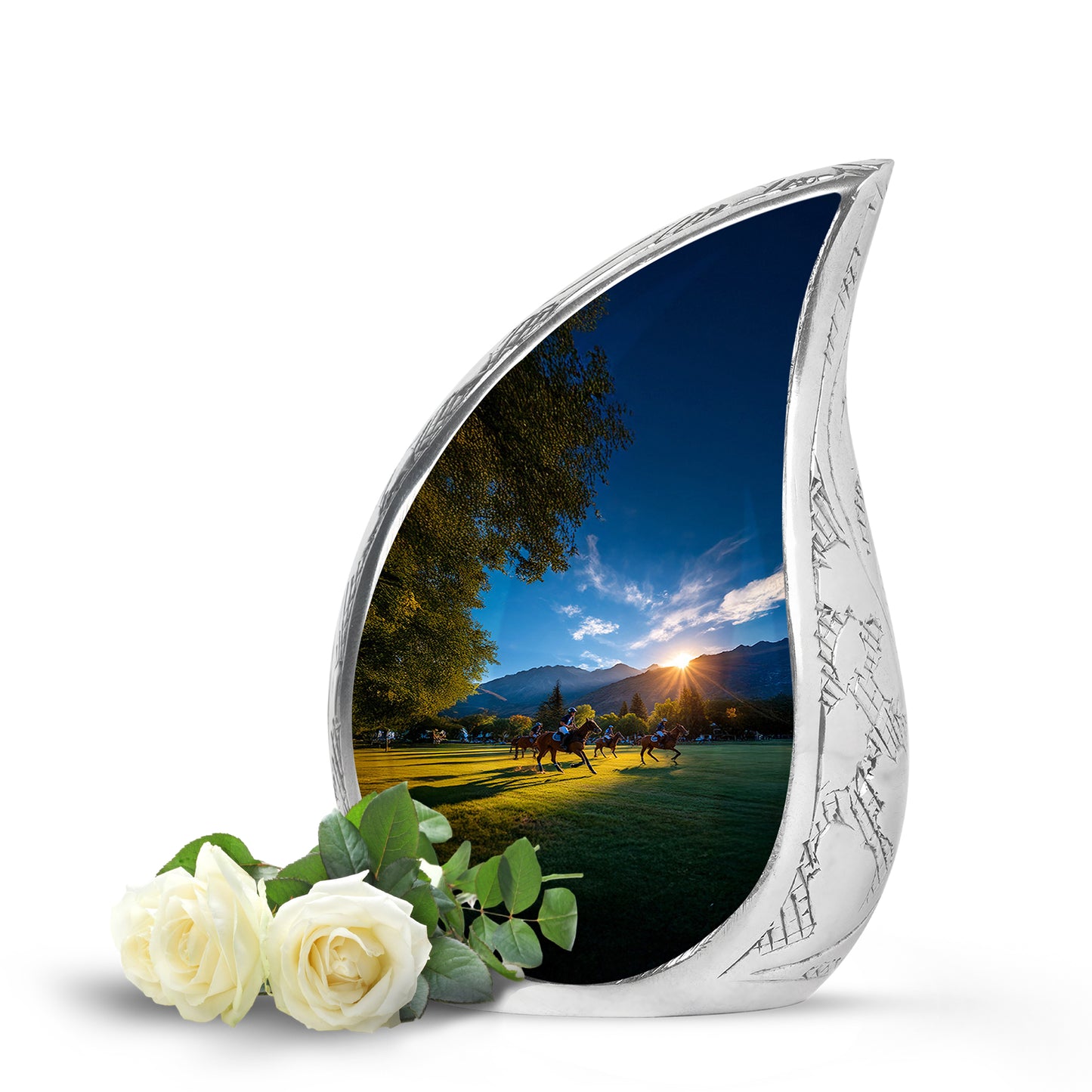 Personalized Seraphic Horse Polo Cremation Urns - Blue 10-inch, 200 cu in - Yatskia