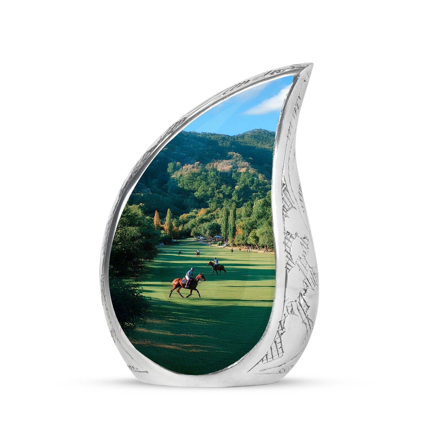 Ethereal Horse Polo Memorial Cremation Urns - Green 10-inch, 200 cu in - Yatskia