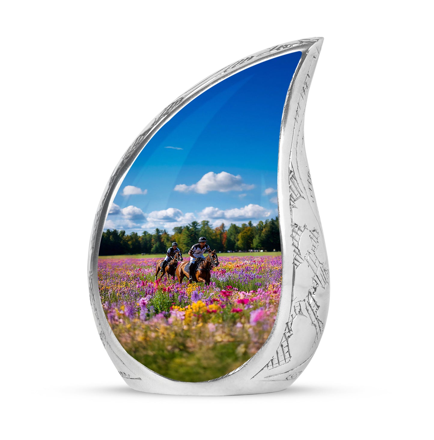 Blue Treasured Horse Polo Cremation Urns for Human Ashes - 10-inch, 200 cu in - Yatskia