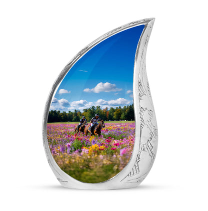 Blue Treasured Horse Polo Cremation Urns for Human Ashes - 10-inch, 200 cu in - Yatskia