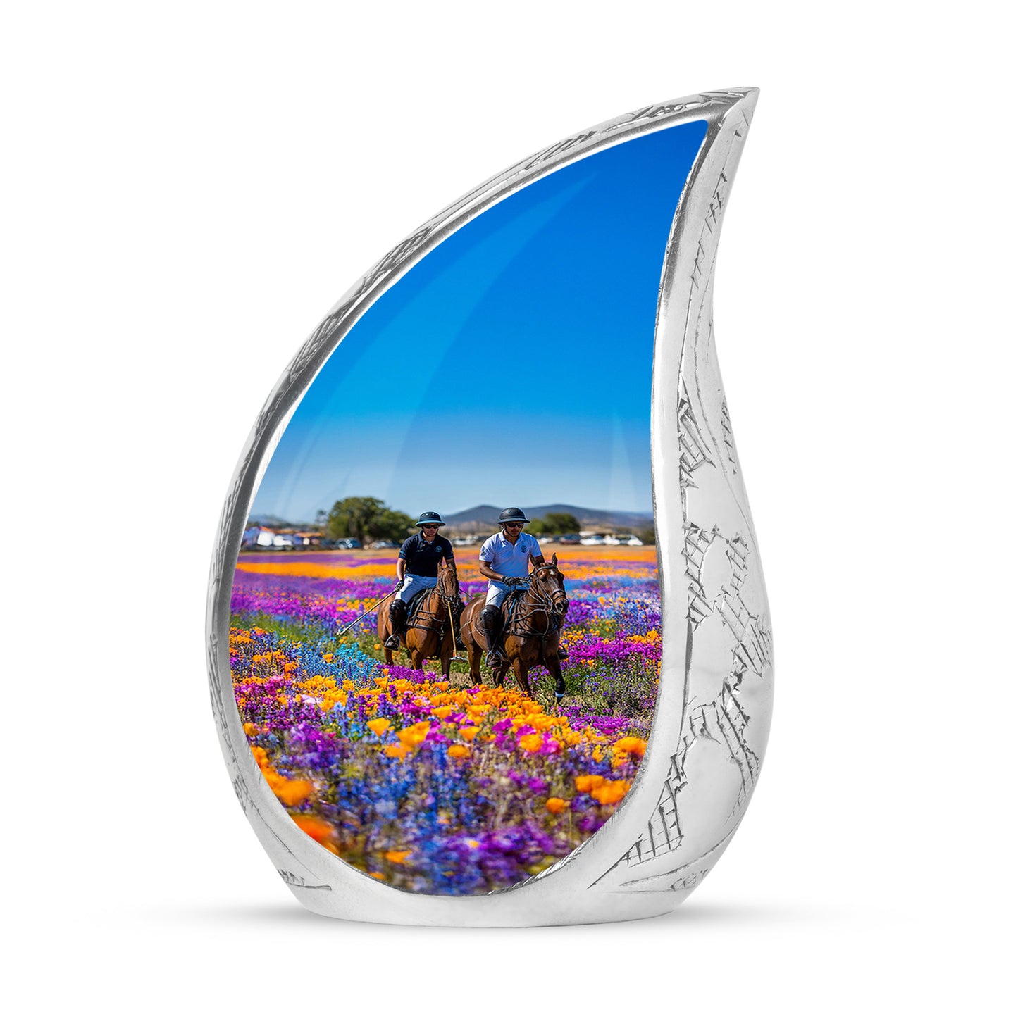 Ethereal Horse Polo Memorial Cremation Urns - Blue 10-inch, 200 cu in - Yatskia