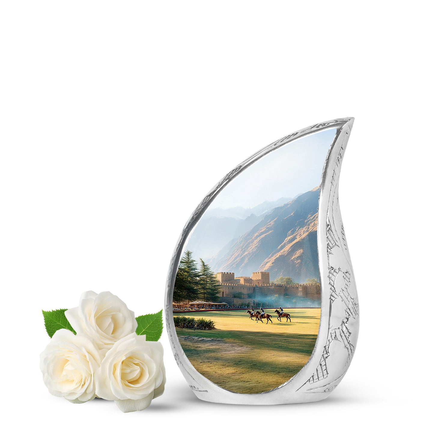 Personalized Silver Cherished Horse Polo Cremation Urns for Human Ashes - 10-inch, 200 cu in - Yatskia