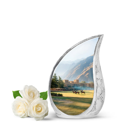 Personalized Silver Cherished Horse Polo Cremation Urns for Human Ashes - 10-inch, 200 cu in - Yatskia