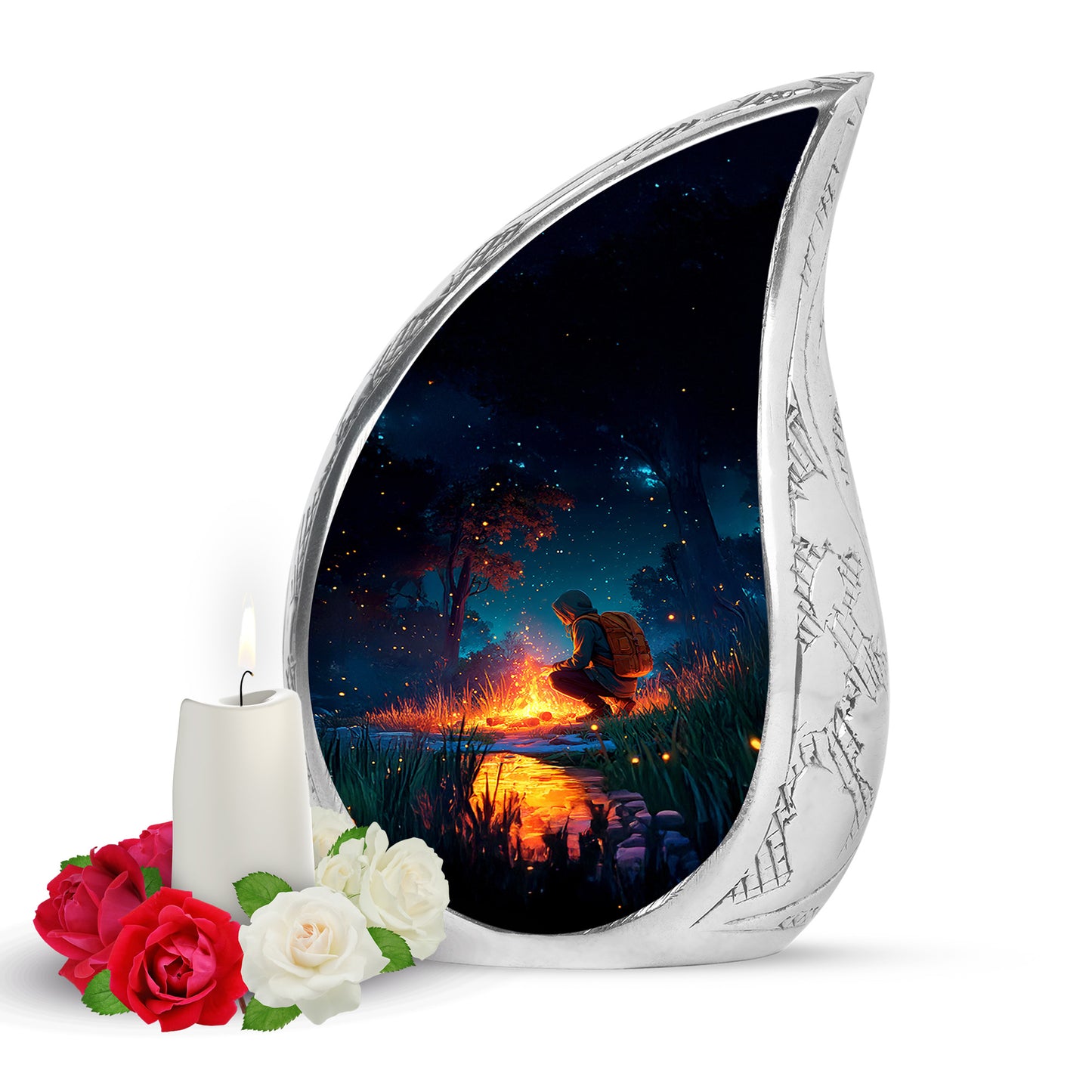 Personalized Campfire Cremation Urns - Wondrous Blue 10-inch, 200 cu in - Yatskia