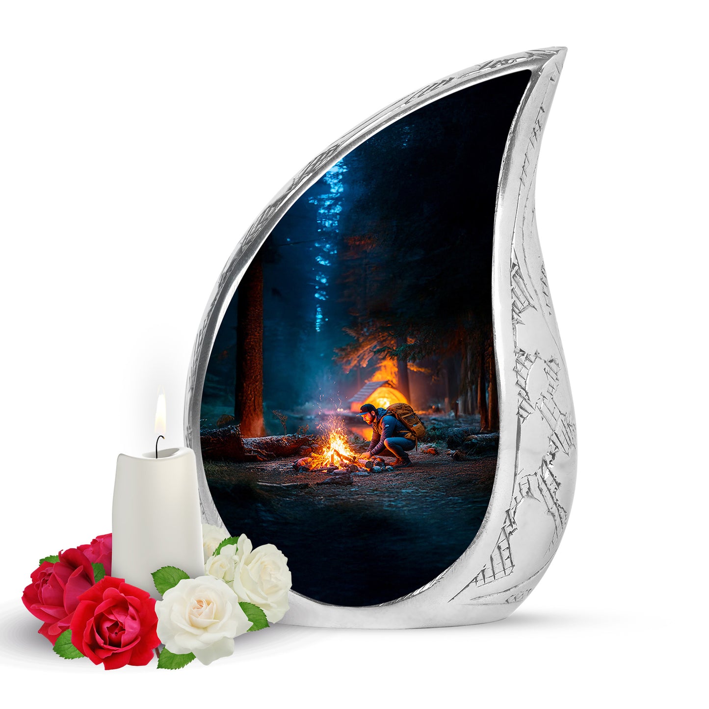 Personalized Blue Cherished Campfire Cremation Urns for Human Ashes - 10-inch, 200 cu in - Yatskia